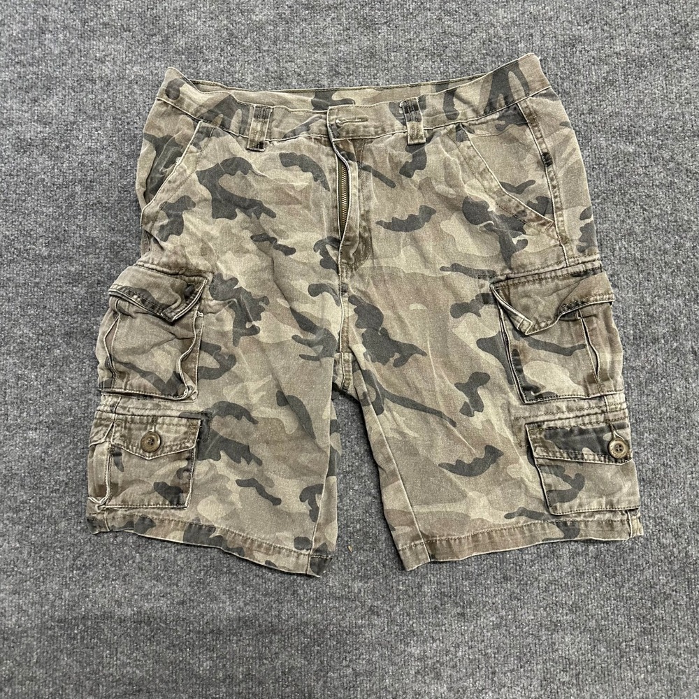 Unbranded Cargo Shorts Mens Size 34 Green Camouflage Multi Pocket Utility Casual
